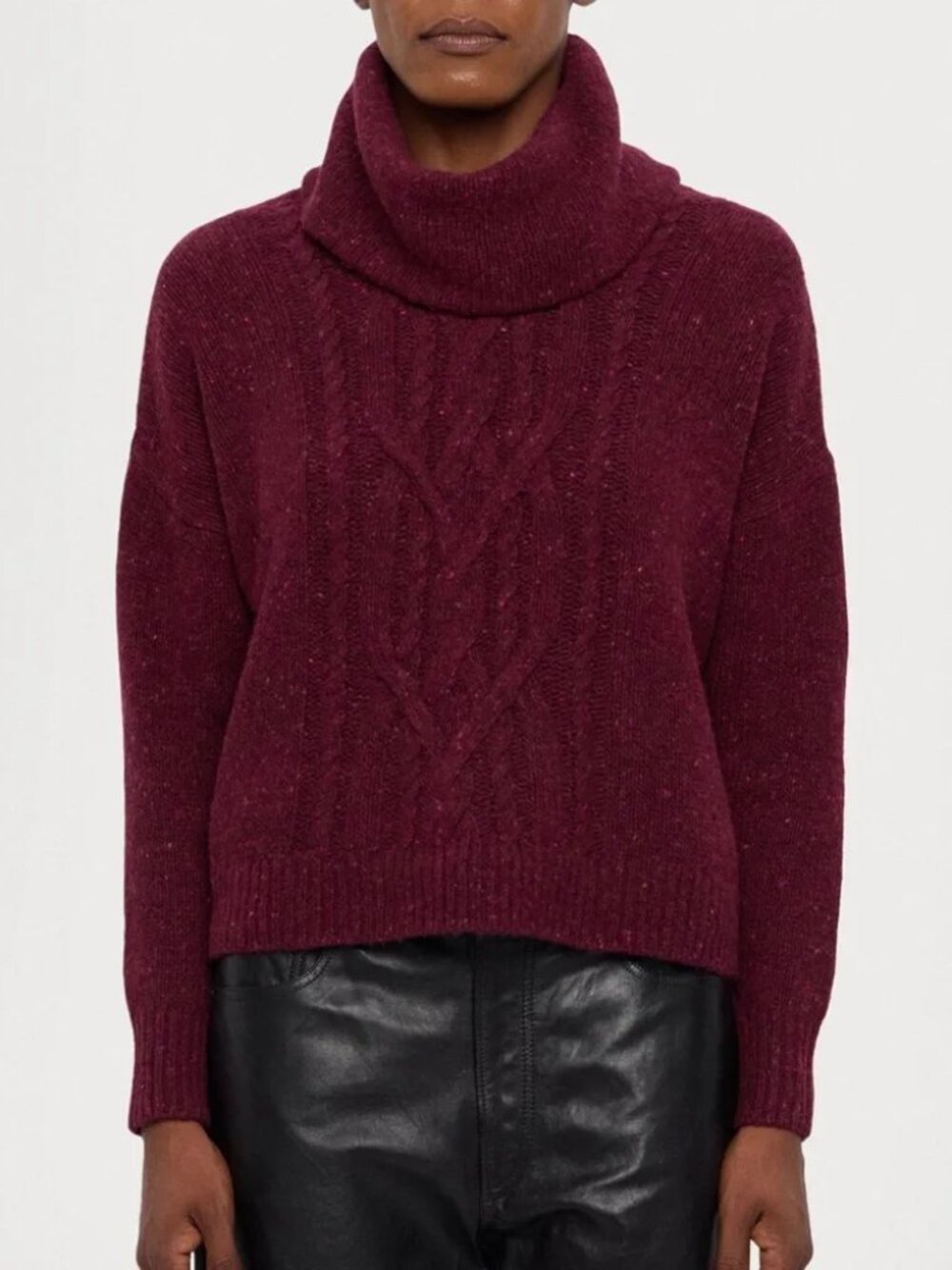 Ralph Lauren Crofter Caisyn Aran Cable Knit Wool Turtleneck Sweater Burgundy XL